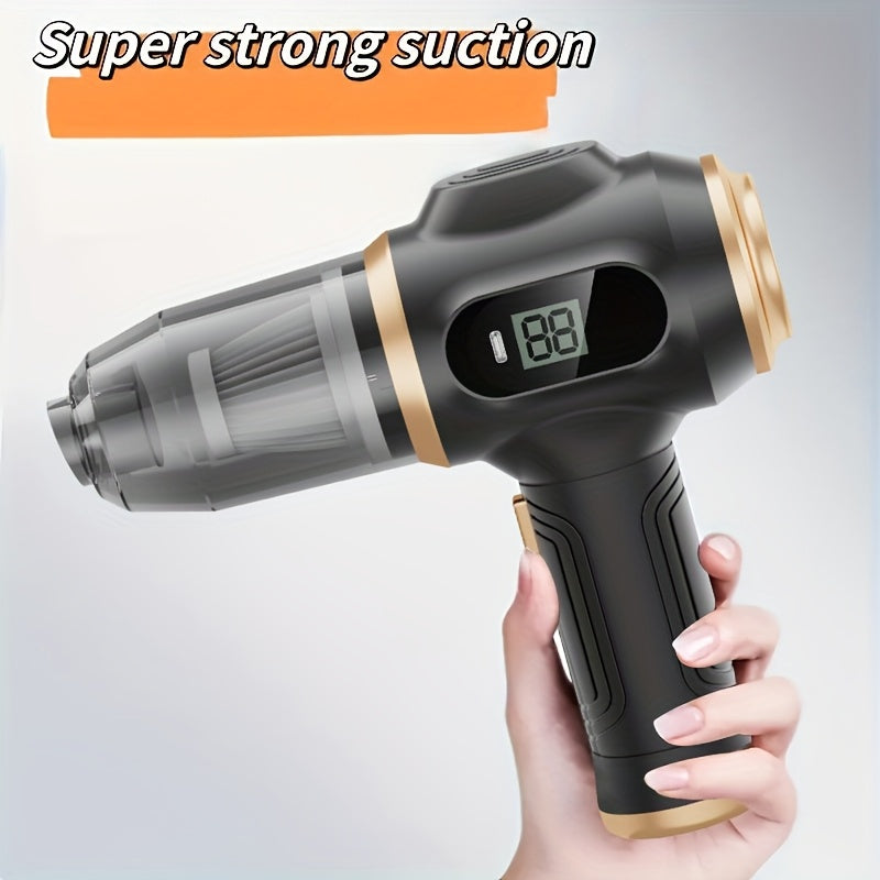 Aspirador de mão de sucção super, função de ecrã digital, aspirador portátil de alta eficiência, soplador, sucção e sopro, equipado com vários utensílios para fendas, adequado para limpeza doméstica, aspiração de pó de chão, limpeza interior de automóveis