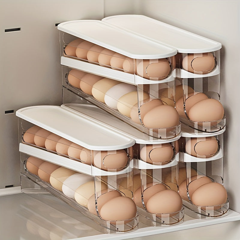 Boîte de rangement d'œufs à double couche – Réfrigérateur à roulement automatique