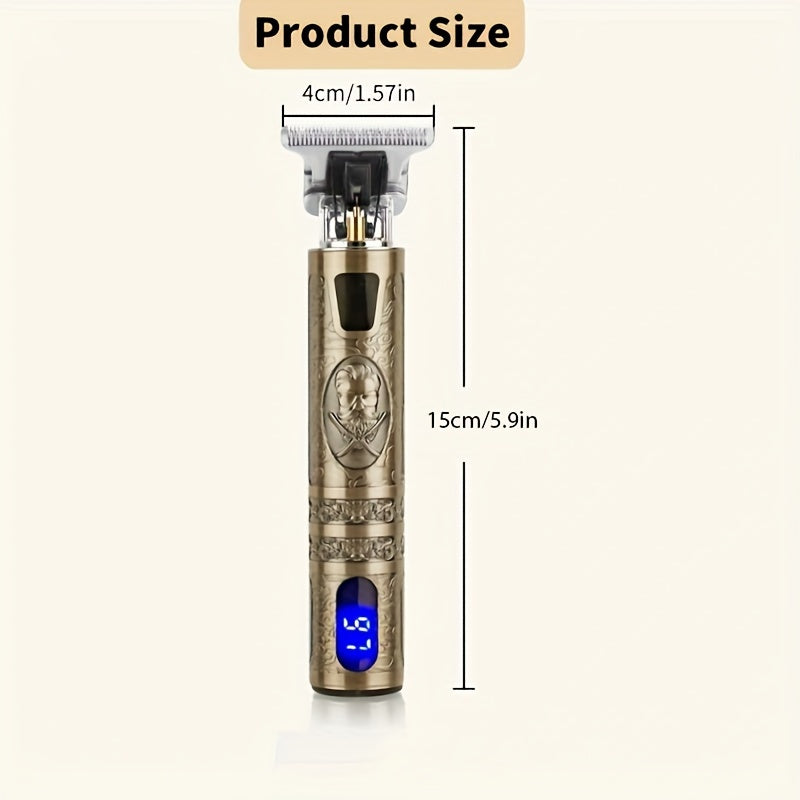 Kit de Cortador de Cabelo e Barba Sem Fio YAIAWISU para Homens - Dourado, Recarregável por USB com Display LCD, Lâmina T Precisa, Inclui Pentes Guia & Acessórios, Bateria de 600mAh, Aparador de Cabelo Recarregável