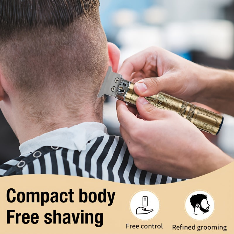 Kit de Cortador de Cabelo e Barba Sem Fio YAIAWISU para Homens - Dourado, Recarregável por USB com Display LCD, Lâmina T Precisa, Inclui Pentes Guia & Acessórios, Bateria de 600mAh, Aparador de Cabelo Recarregável