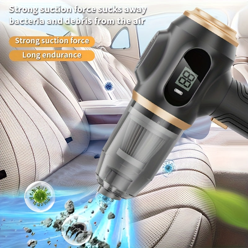 Aspirador de mão de sucção super, função de ecrã digital, aspirador portátil de alta eficiência, soplador, sucção e sopro, equipado com vários utensílios para fendas, adequado para limpeza doméstica, aspiração de pó de chão, limpeza interior de automóveis