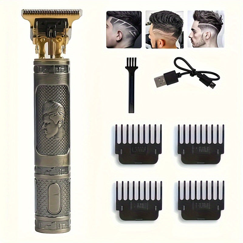 Kit de Cortador de Cabelo e Barba Sem Fio YAIAWISU para Homens - Dourado, Recarregável por USB com Display LCD, Lâmina T Precisa, Inclui Pentes Guia & Acessórios, Bateria de 600mAh, Aparador de Cabelo Recarregável