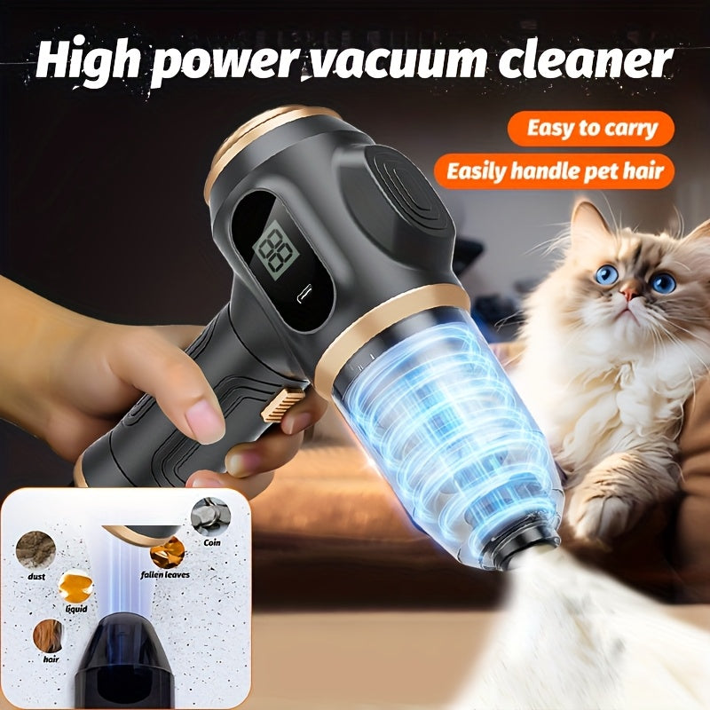 Aspirador de mão de sucção super, função de ecrã digital, aspirador portátil de alta eficiência, soplador, sucção e sopro, equipado com vários utensílios para fendas, adequado para limpeza doméstica, aspiração de pó de chão, limpeza interior de automóveis
