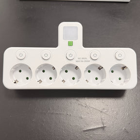 Conversor de tomada EU Plug com 5 saídas, tomada de parede multiporta com interruptor independente e adaptador de luz noturna pequena