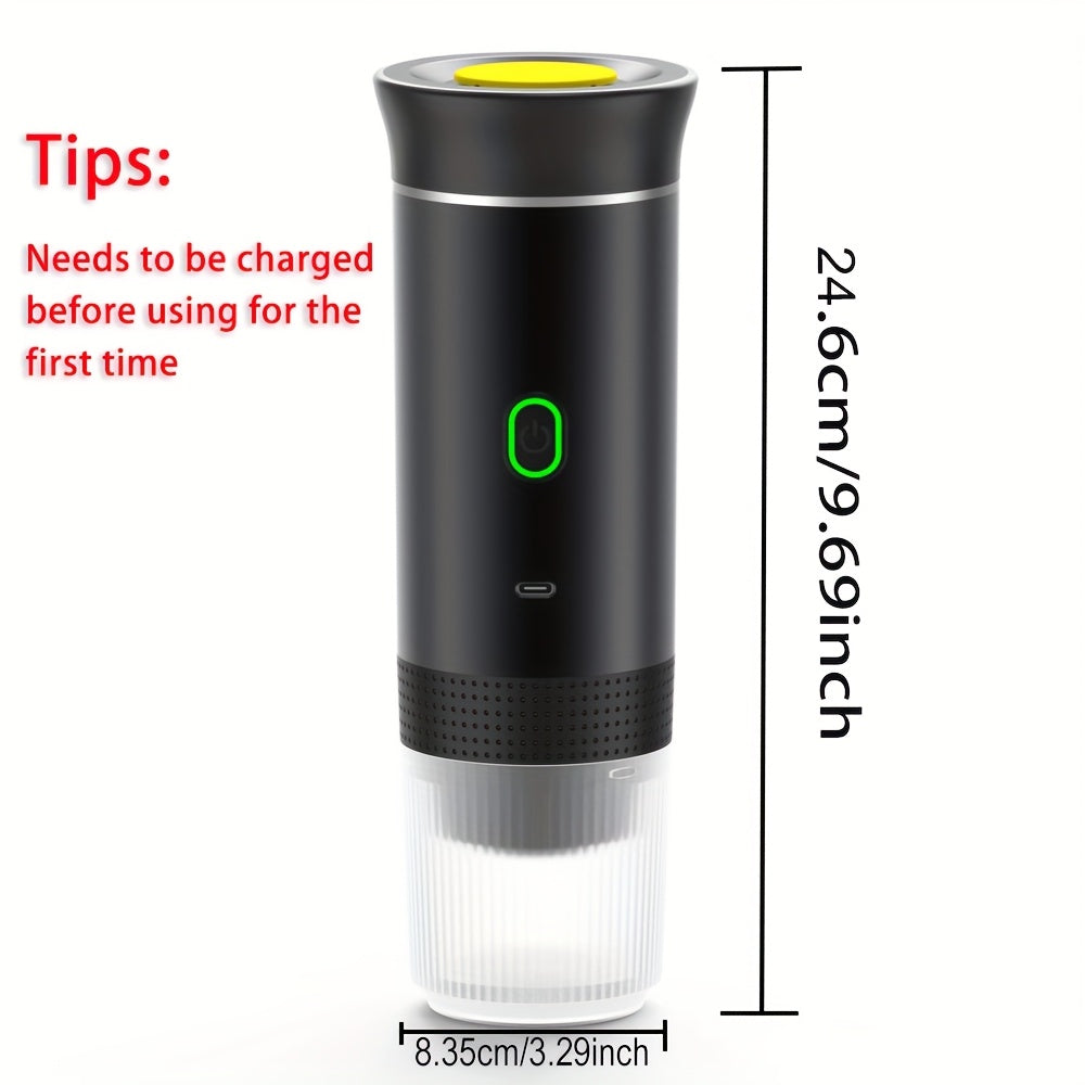 Máquina de Café em Cápsula Compacta 3-em-1 com Carregamento USB Tipo-C, Baixa Voltagem de 72W, Uso Duplo para Cápsulas e Pó de Café, Inclui Copos Pequenos, Ideal para Viagem e Uso Doméstico, Acessórios de Viagem Compactos, Portátil, Automático, para Carro