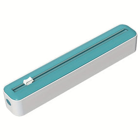 Dispensador e Cortador de Filme Fresco de Ação Dupla - Seladora Multifuncional para Plástico, Papel Alumínio e Folhas de Cera - Máquina de Embalagem Reutilizável com Detalhes em Laranja - Design Elegante Branco e Preto, Ferramenta de Cozinha | Construção