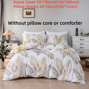 Conjunto De Capa De Edredom De Poliéster De 3 Peças (1 * Capa De Edredom + 2 * Fronha, Sem Núcleo), Conjunto De Cama Com Estampa De Folha Dourada Da Moda, Capa De Edredom Macia, Confortável E Respirável, Para Quarto, Quarto De Hóspedes