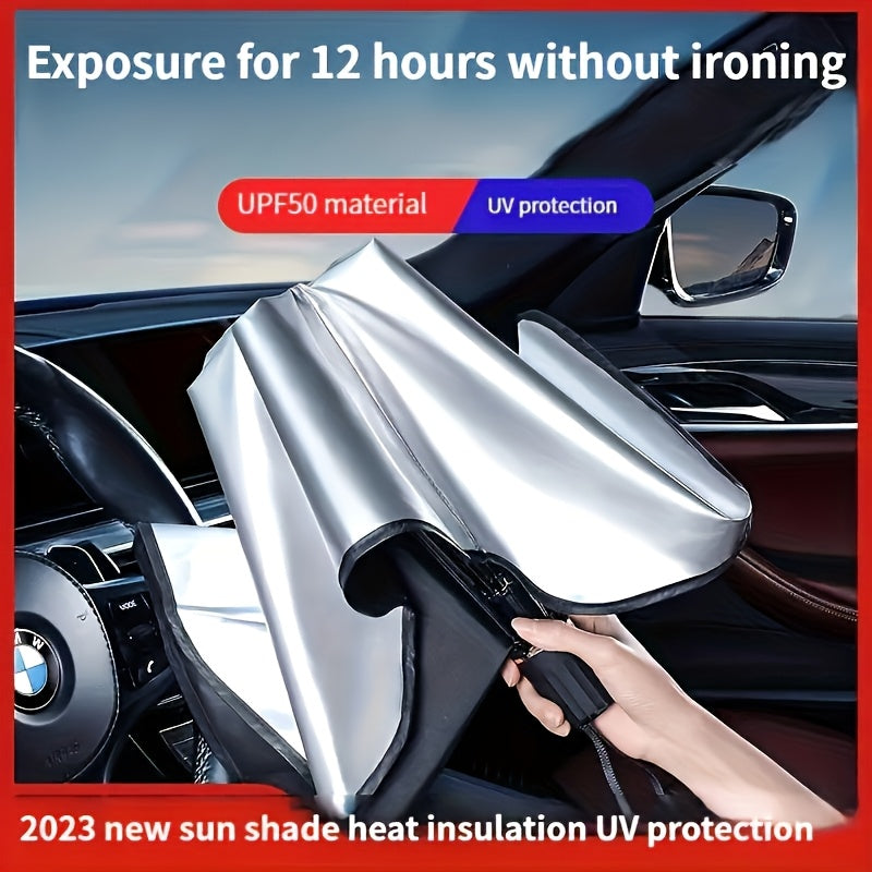 Sombra compacta de rolagem para janela frontal - Isolamento térmico e proteção UV, Acessório de interior automotivo fácil de usar, Material UPF50+, Ajusta-se a quase todos os veículos, Cortina de proteção solar | Design elegante de guarda-chuva preto | Tr