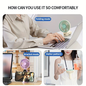 Mini Ventilador USB Portátil com 6 Velocidades e Display Digital - Ventilador Portátil Dobrável 3 em 1 para Viagem, Praia e Uso ao Ar Livre - Bateria de Lítio Recarregável, Essenciais de Viagem | Estética Moderna | Design Compacto, Ventiladores Portáteis