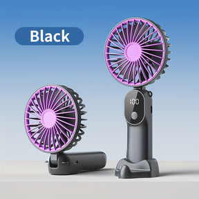 Mini Ventilador USB Portátil com 6 Velocidades e Display Digital - Ventilador Portátil Dobrável 3 em 1 para Viagem, Praia e Uso ao Ar Livre - Bateria de Lítio Recarregável, Essenciais de Viagem | Estética Moderna | Design Compacto, Ventiladores Portáteis