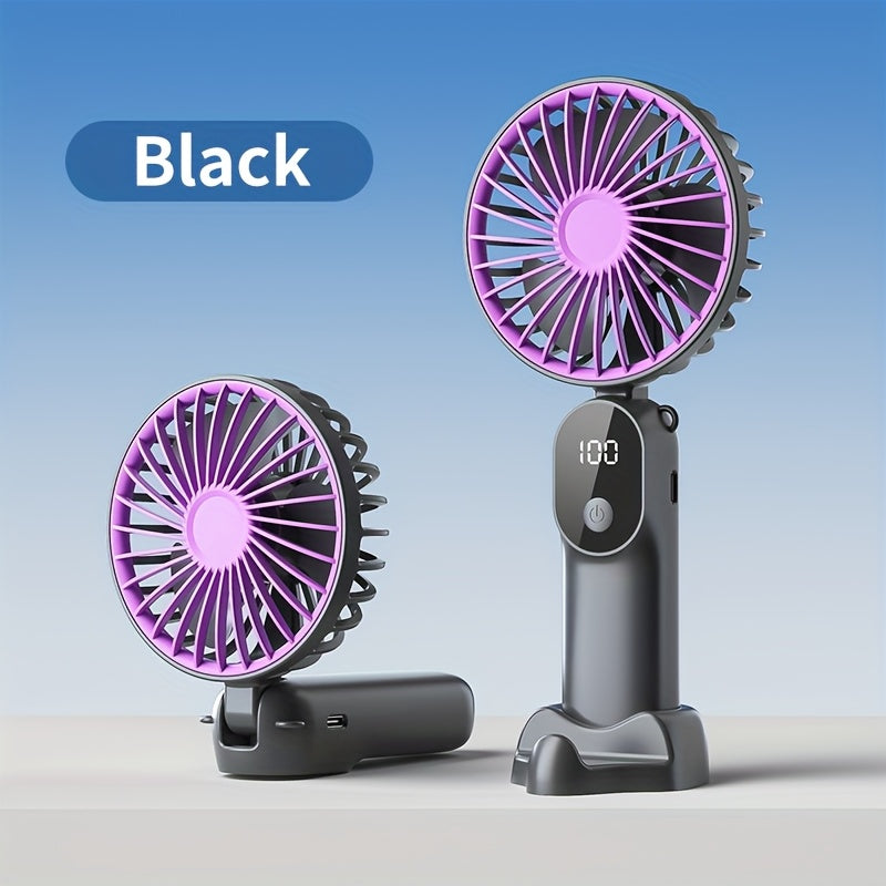 Mini Ventilador USB Portátil com 6 Velocidades e Display Digital - Ventilador Portátil Dobrável 3 em 1 para Viagem, Praia e Uso ao Ar Livre - Bateria de Lítio Recarregável, Essenciais de Viagem | Estética Moderna | Design Compacto, Ventiladores Portáteis