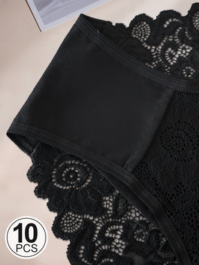10peças Cuecas de Renda Floral para Mulheres - Confortáveis Cuecas de Cintura Média com Acabamento de Renda Contrastante, Cuecas Macias para Uso Diário e Intimista, Roupa Íntima | Cuecas com Padrão Floral | Triângulo de Renda Delicado