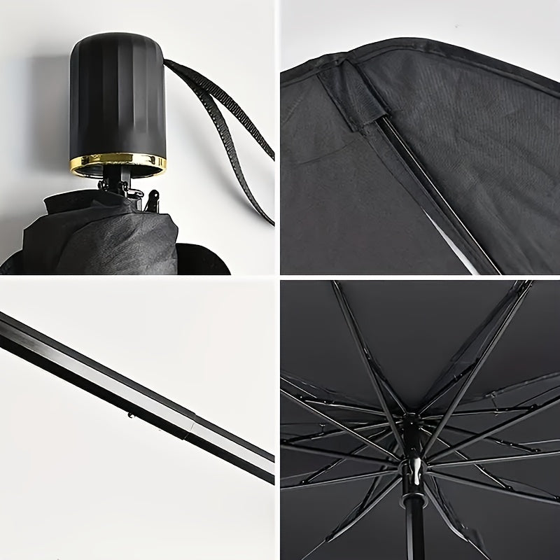Sombra compacta de rolagem para janela frontal - Isolamento térmico e proteção UV, Acessório de interior automotivo fácil de usar, Material UPF50+, Ajusta-se a quase todos os veículos, Cortina de proteção solar | Design elegante de guarda-chuva preto | Tr