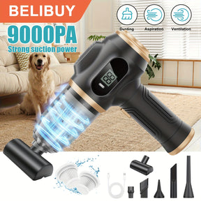 Aspirador de mão de sucção super, função de ecrã digital, aspirador portátil de alta eficiência, soplador, sucção e sopro, equipado com vários utensílios para fendas, adequado para limpeza doméstica, aspiração de pó de chão, limpeza interior de automóveis