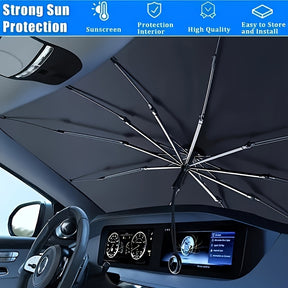Sombra compacta de rolagem para janela frontal - Isolamento térmico e proteção UV, Acessório de interior automotivo fácil de usar, Material UPF50+, Ajusta-se a quase todos os veículos, Cortina de proteção solar | Design elegante de guarda-chuva preto | Tr