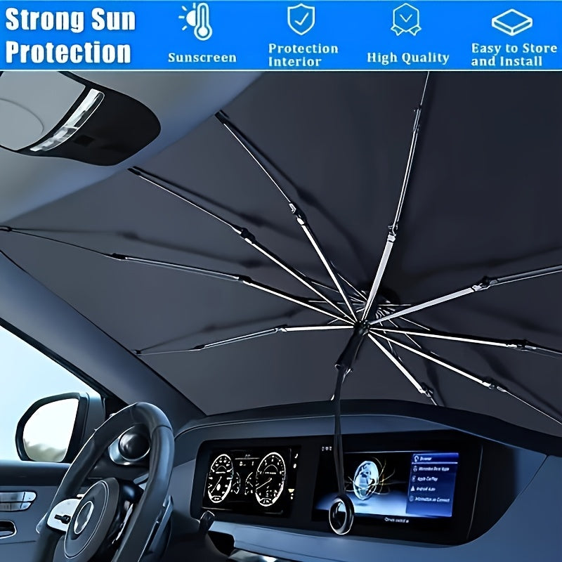 Sombra compacta de rolagem para janela frontal - Isolamento térmico e proteção UV, Acessório de interior automotivo fácil de usar, Material UPF50+, Ajusta-se a quase todos os veículos, Cortina de proteção solar | Design elegante de guarda-chuva preto | Tr