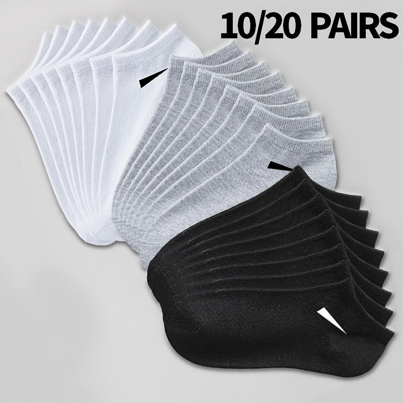 10/20 pares de meias masculinas respiráveis - mistura confortável de poliéster e spandex, design sólido, malha leve, ideal para uso casual, meias diárias | estilo minimalista | tecido durável, design simples, material macio, vida ativa