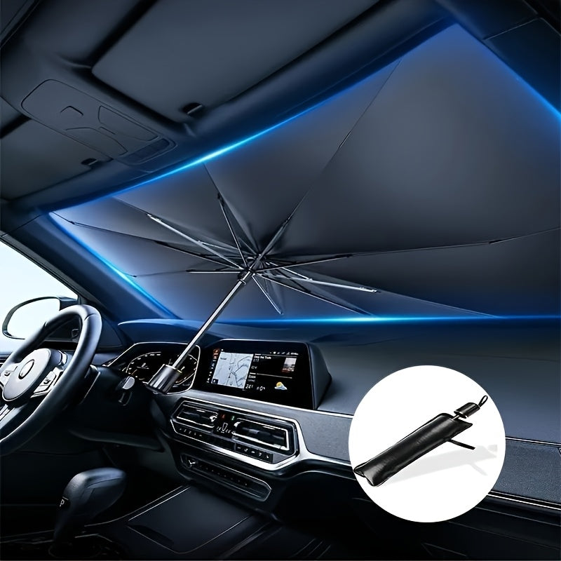 Sombra compacta de rolagem para janela frontal - Isolamento térmico e proteção UV, Acessório de interior automotivo fácil de usar, Material UPF50+, Ajusta-se a quase todos os veículos, Cortina de proteção solar | Design elegante de guarda-chuva preto | Tr
