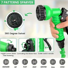1 conjunto de mangueira de jardim de alta pressão com bico pulverizador - Mangueira de água de PVC resistente para lavagem de carros, irrigação de relva e limpeza, opções de comprimento de 7,62 metros/15,24 metros/30,48 metros (7 padrões de pulverização)