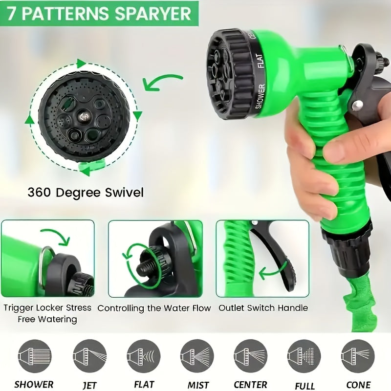 1 conjunto de mangueira de jardim de alta pressão com bico pulverizador - Mangueira de água de PVC resistente para lavagem de carros, irrigação de relva e limpeza, opções de comprimento de 7,62 metros/15,24 metros/30,48 metros (7 padrões de pulverização)