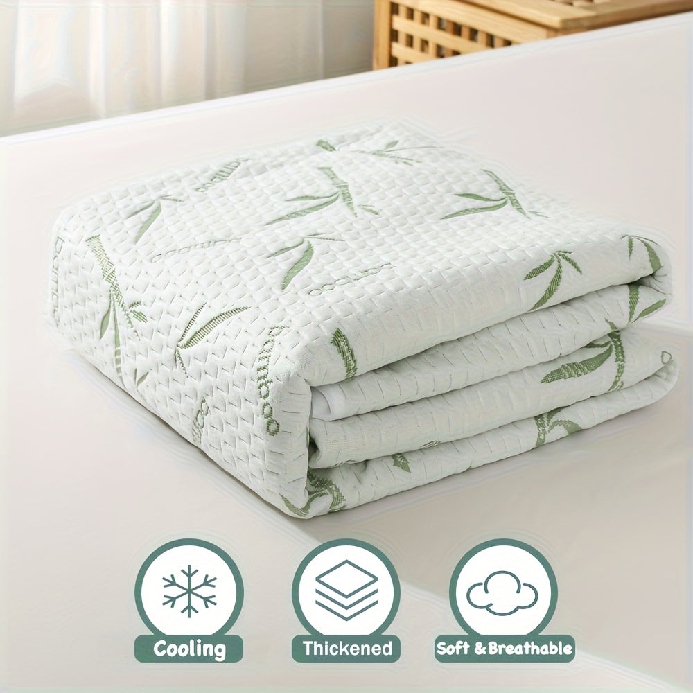 1peça 100% Protetor de colchão de fibra de bambu 250gsm - Capa de cama respirável e refrescante com camada de ar 3D, verde, enchimento de poliuretano lavável à máquina para alívio de pressão e regulação de temperatura, melhoria da confortabilidade da cama