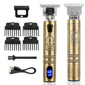 Kit de Cortador de Cabelo e Barba Sem Fio YAIAWISU para Homens - Dourado, Recarregável por USB com Display LCD, Lâmina T Precisa, Inclui Pentes Guia & Acessórios, Bateria de 600mAh, Aparador de Cabelo Recarregável