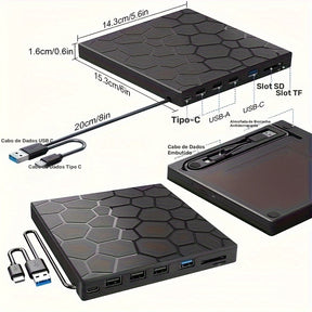 Lecteur et graveur externe CD/DVD USB 3.0 ultrafin 8 en 1