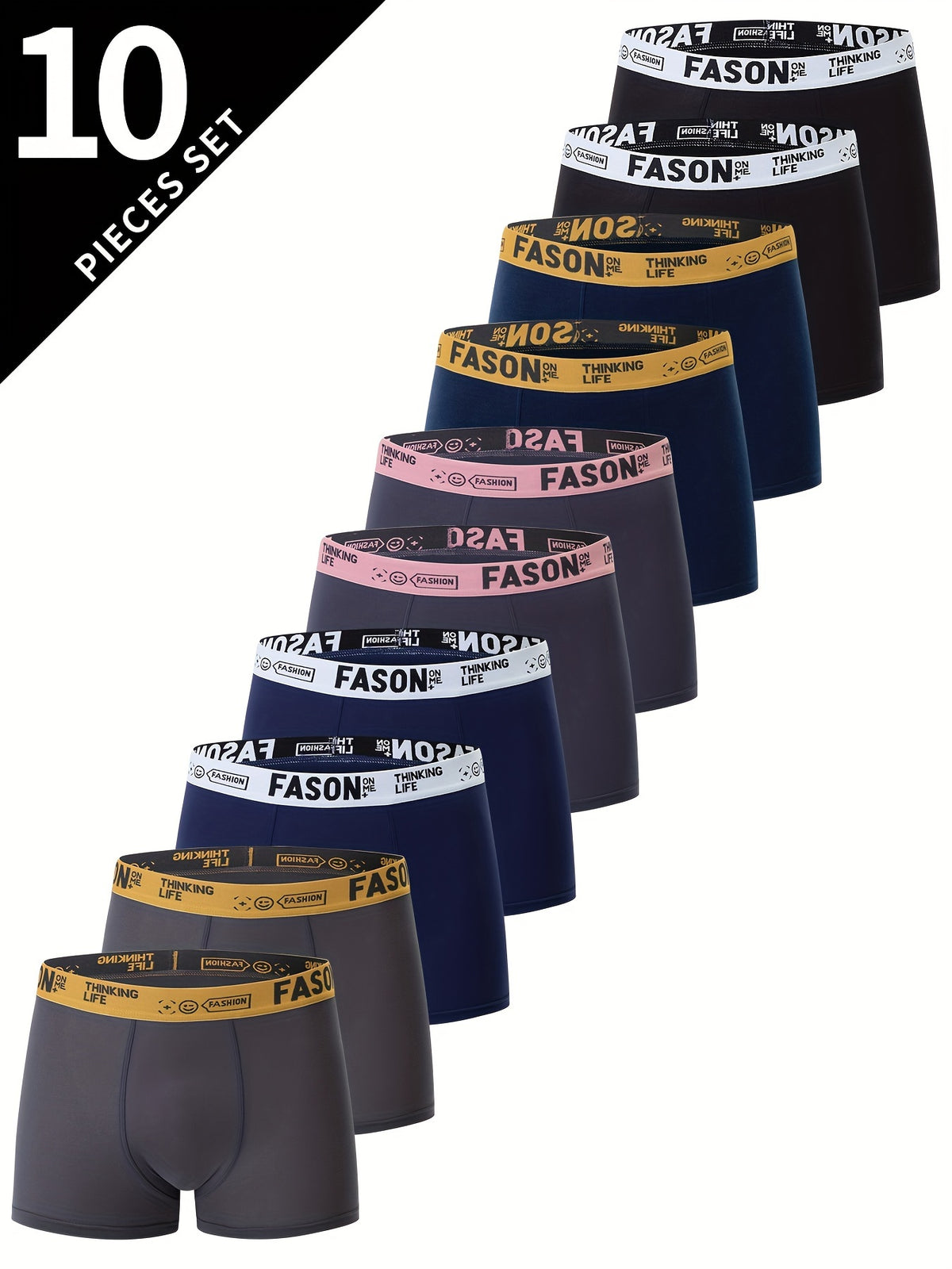 Lot de 10 boxers décontractés respirants et confortables pour homme