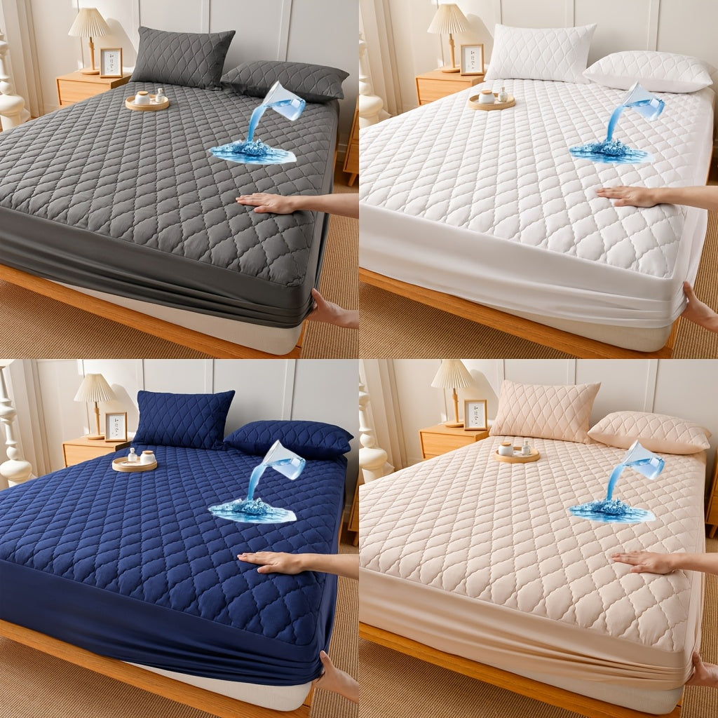 1 Protetor de Colchão Luxuoso e Confortável Impermeável - Lençol Ajustável em Camadas, Capa Completa para Cama Cor Sólida - Ideal para Quartos e Hotéis, Beliches e Casas de Estudantes, Bege Claro Respirável Lavável na Máquina (Capa Não Incluída)