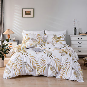 Conjunto De Capa De Edredom De Poliéster De 3 Peças (1 * Capa De Edredom + 2 * Fronha, Sem Núcleo), Conjunto De Cama Com Estampa De Folha Dourada Da Moda, Capa De Edredom Macia, Confortável E Respirável, Para Quarto, Quarto De Hóspedes