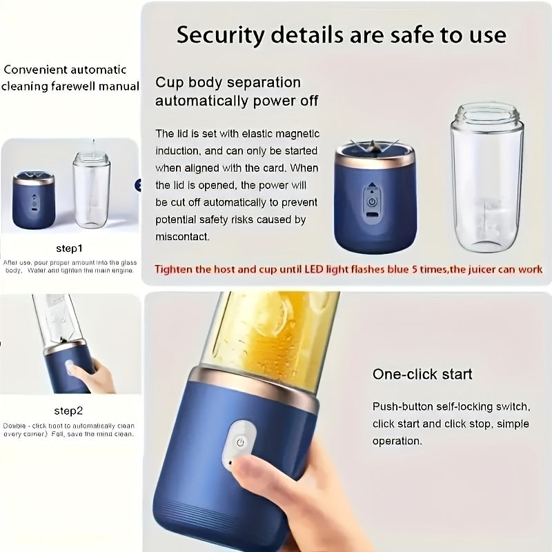 Presse-agrumes Multifonction Portable – Double Tasse, Rechargeable USB, 6 Lames Inox