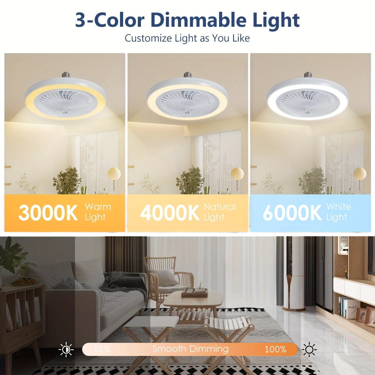 Ventilateur de Plafond Intelligent avec Lumière LED – Bivolt