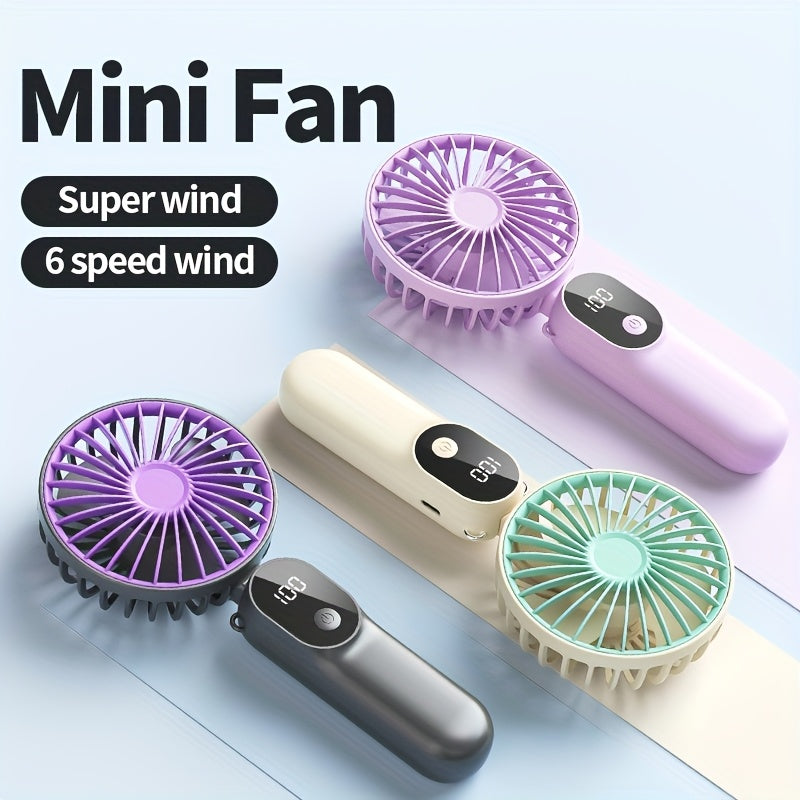 Mini Ventilador USB Portátil com 6 Velocidades e Display Digital - Ventilador Portátil Dobrável 3 em 1 para Viagem, Praia e Uso ao Ar Livre - Bateria de Lítio Recarregável, Essenciais de Viagem | Estética Moderna | Design Compacto, Ventiladores Portáteis