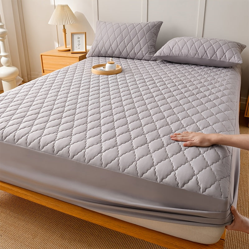 1 Protetor de Colchão Luxuoso e Confortável Impermeável - Lençol Ajustável em Camadas, Capa Completa para Cama Cor Sólida - Ideal para Quartos e Hotéis, Beliches e Casas de Estudantes, Bege Claro Respirável Lavável na Máquina (Capa Não Incluída)