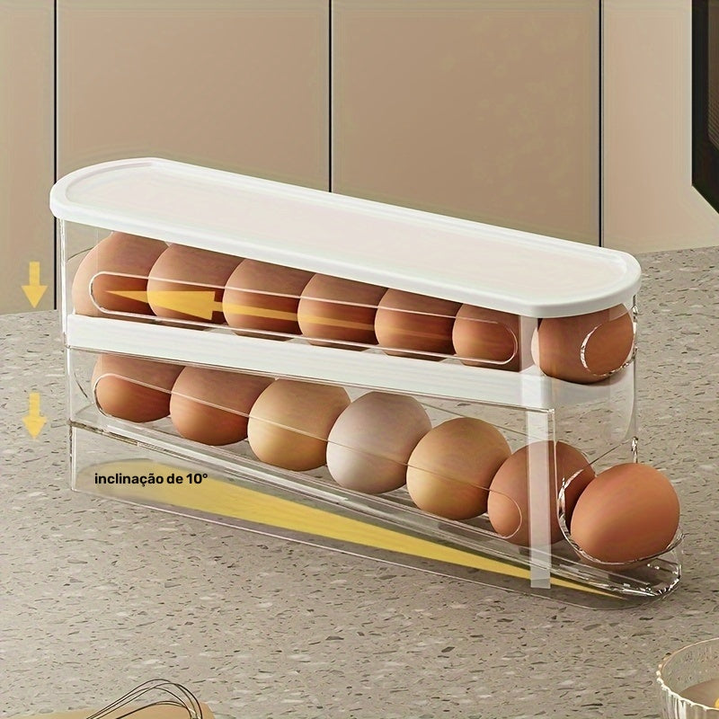 Boîte de rangement d'œufs à double couche – Réfrigérateur à roulement automatique