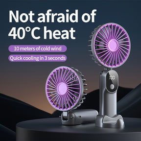 Mini Ventilador USB Portátil com 6 Velocidades e Display Digital - Ventilador Portátil Dobrável 3 em 1 para Viagem, Praia e Uso ao Ar Livre - Bateria de Lítio Recarregável, Essenciais de Viagem | Estética Moderna | Design Compacto, Ventiladores Portáteis