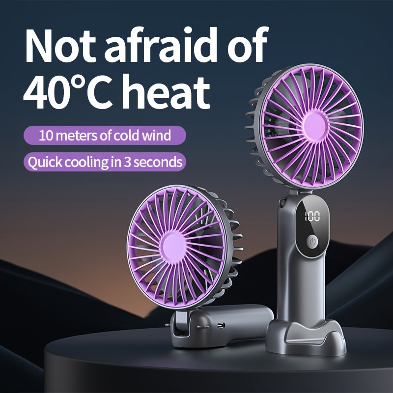 Mini Ventilador USB Portátil com 6 Velocidades e Display Digital - Ventilador Portátil Dobrável 3 em 1 para Viagem, Praia e Uso ao Ar Livre - Bateria de Lítio Recarregável, Essenciais de Viagem | Estética Moderna | Design Compacto, Ventiladores Portáteis