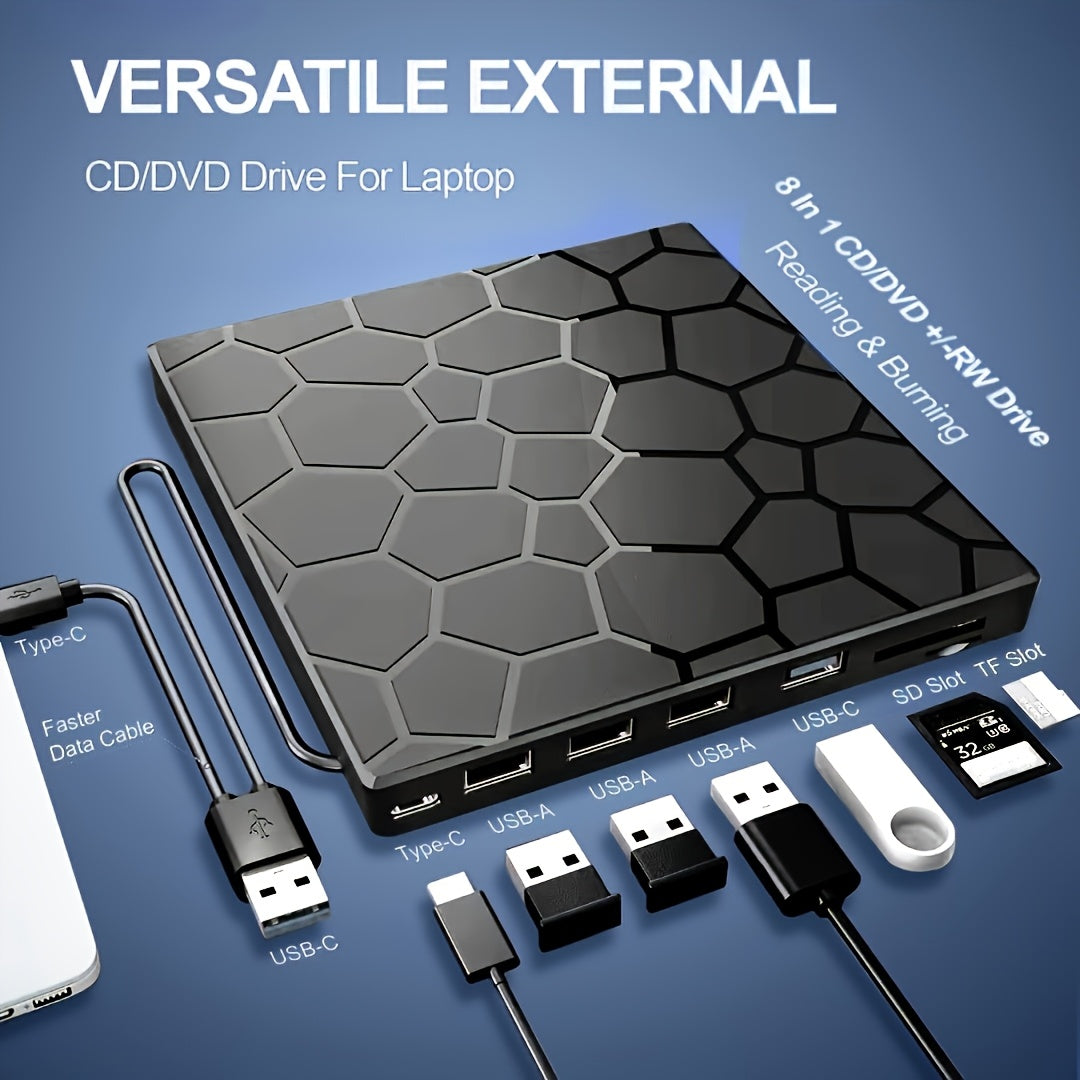 Lecteur et graveur externe CD/DVD USB 3.0 ultrafin 8 en 1