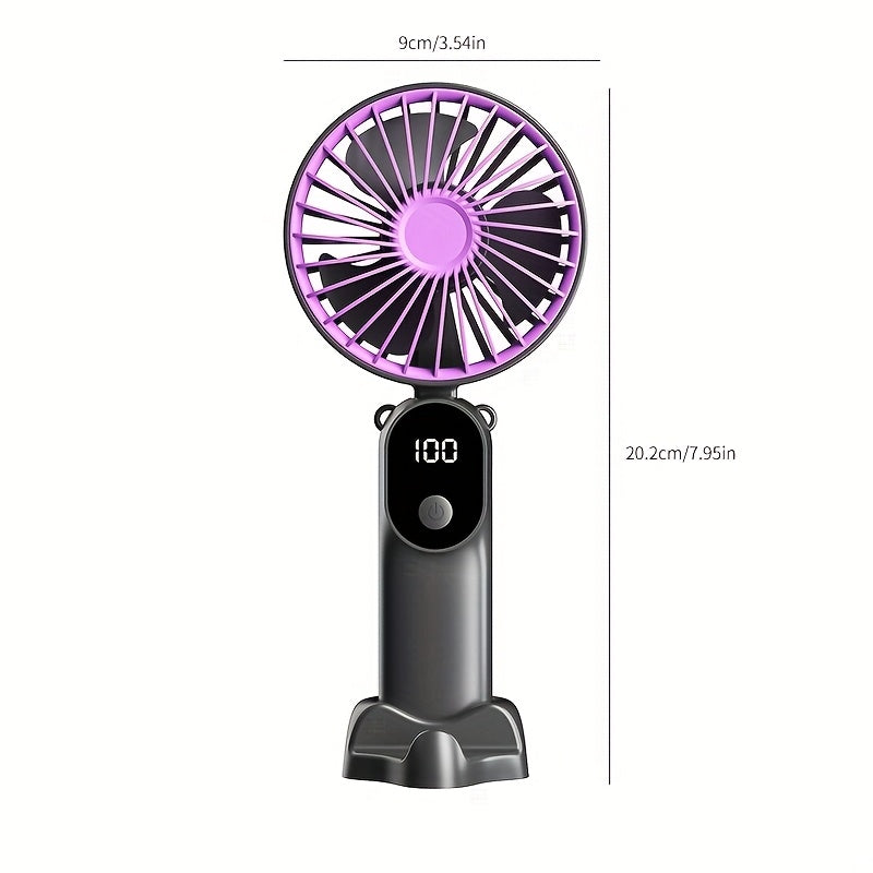 Mini Ventilador USB Portátil com 6 Velocidades e Display Digital - Ventilador Portátil Dobrável 3 em 1 para Viagem, Praia e Uso ao Ar Livre - Bateria de Lítio Recarregável, Essenciais de Viagem | Estética Moderna | Design Compacto, Ventiladores Portáteis