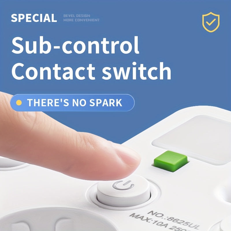 Conversor de tomada EU Plug com 5 saídas, tomada de parede multiporta com interruptor independente e adaptador de luz noturna pequena