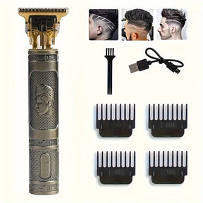 Kit de Cortador de Cabelo e Barba Sem Fio YAIAWISU para Homens - Dourado, Recarregável por USB com Display LCD, Lâmina T Precisa, Inclui Pentes Guia & Acessórios, Bateria de 600mAh, Aparador de Cabelo Recarregável