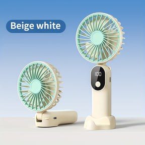 Mini Ventilador USB Portátil com 6 Velocidades e Display Digital - Ventilador Portátil Dobrável 3 em 1 para Viagem, Praia e Uso ao Ar Livre - Bateria de Lítio Recarregável, Essenciais de Viagem | Estética Moderna | Design Compacto, Ventiladores Portáteis
