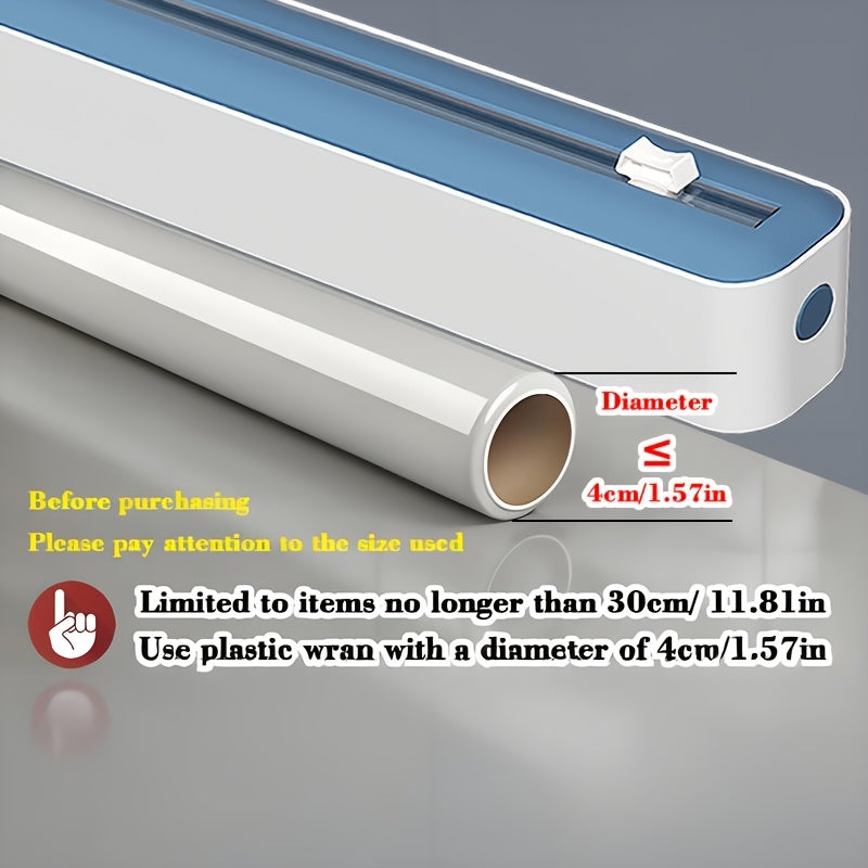 Dispensador e Cortador de Filme Fresco de Ação Dupla - Seladora Multifuncional para Plástico, Papel Alumínio e Folhas de Cera - Máquina de Embalagem Reutilizável com Detalhes em Laranja - Design Elegante Branco e Preto, Ferramenta de Cozinha | Construção