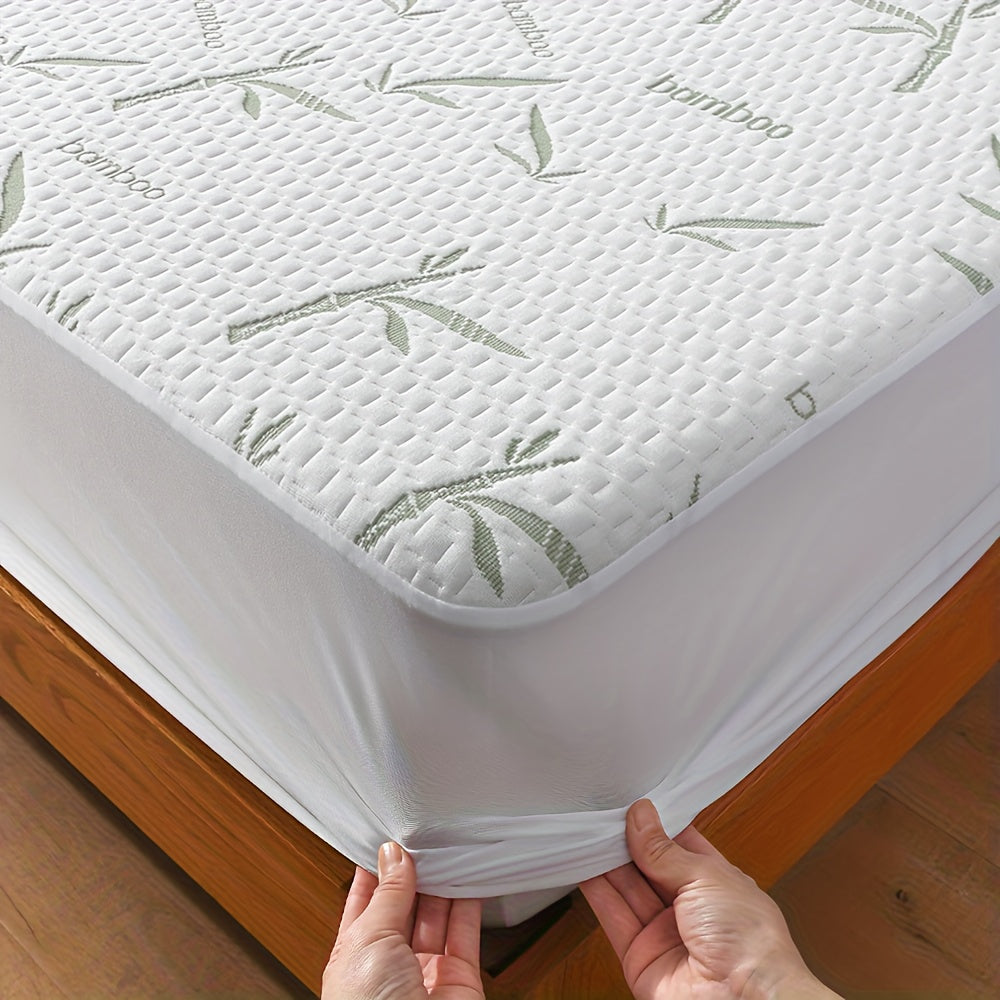 1peça 100% Protetor de colchão de fibra de bambu 250gsm - Capa de cama respirável e refrescante com camada de ar 3D, verde, enchimento de poliuretano lavável à máquina para alívio de pressão e regulação de temperatura, melhoria da confortabilidade da cama