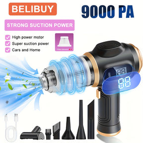 Aspirador de mão de sucção super, função de ecrã digital, aspirador portátil de alta eficiência, soplador, sucção e sopro, equipado com vários utensílios para fendas, adequado para limpeza doméstica, aspiração de pó de chão, limpeza interior de automóveis