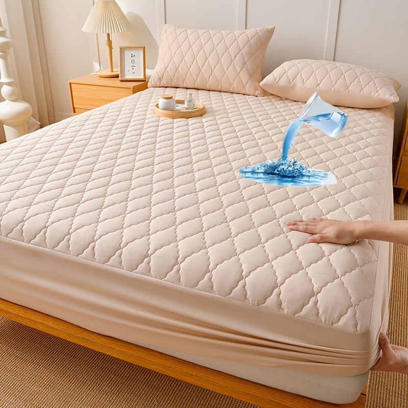 1 Protetor de Colchão Luxuoso e Confortável Impermeável - Lençol Ajustável em Camadas, Capa Completa para Cama Cor Sólida - Ideal para Quartos e Hotéis, Beliches e Casas de Estudantes, Bege Claro Respirável Lavável na Máquina (Capa Não Incluída)