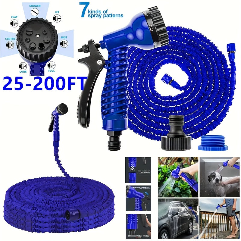 1 conjunto de mangueira de jardim de alta pressão com bico pulverizador - Mangueira de água de PVC resistente para lavagem de carros, irrigação de relva e limpeza, opções de comprimento de 7,62 metros/15,24 metros/30,48 metros (7 padrões de pulverização)