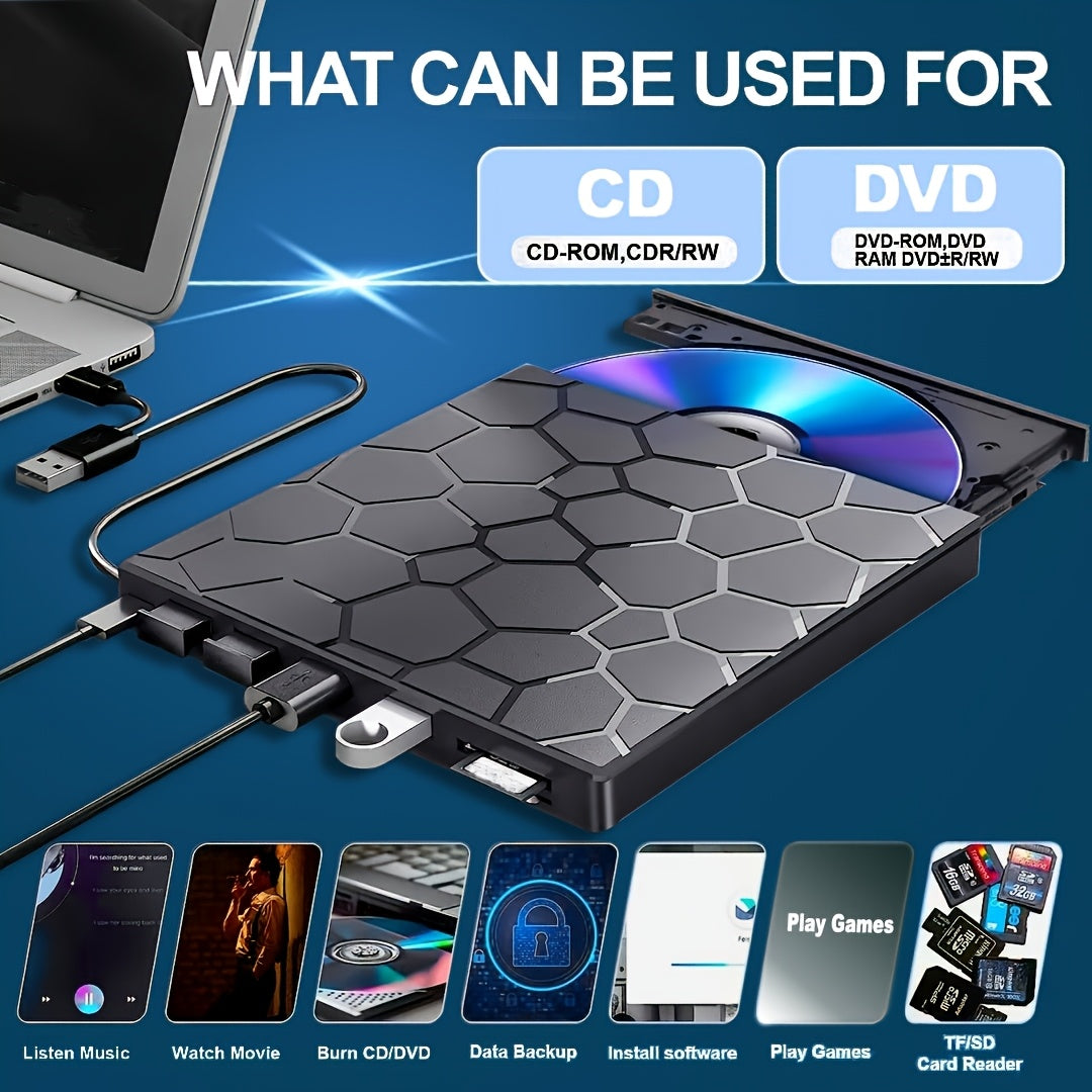 Lecteur et graveur externe CD/DVD USB 3.0 ultrafin 8 en 1