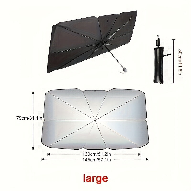 Sombra compacta de rolagem para janela frontal - Isolamento térmico e proteção UV, Acessório de interior automotivo fácil de usar, Material UPF50+, Ajusta-se a quase todos os veículos, Cortina de proteção solar | Design elegante de guarda-chuva preto | Tr