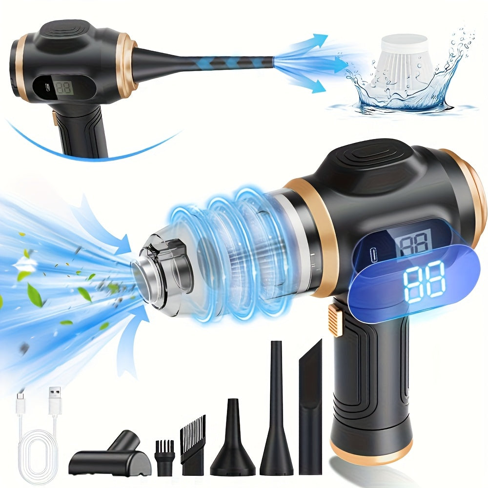 Aspirador de mão de sucção super, função de ecrã digital, aspirador portátil de alta eficiência, soplador, sucção e sopro, equipado com vários utensílios para fendas, adequado para limpeza doméstica, aspiração de pó de chão, limpeza interior de automóveis